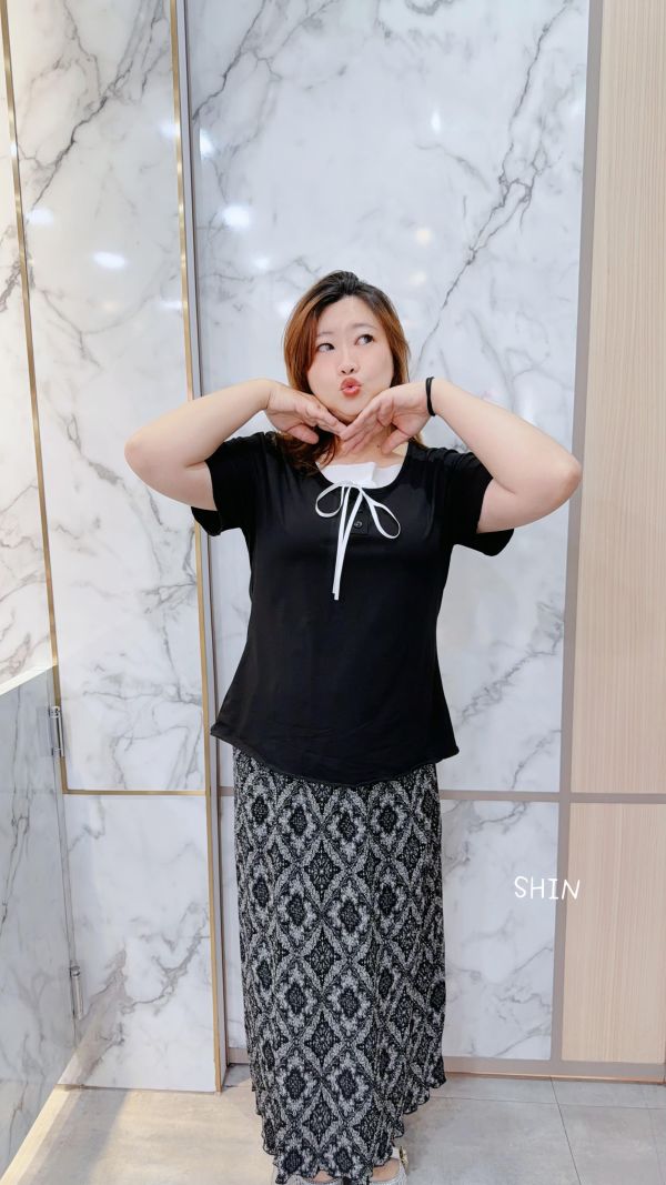 假兩件女孩感薄T(紅/黑) 