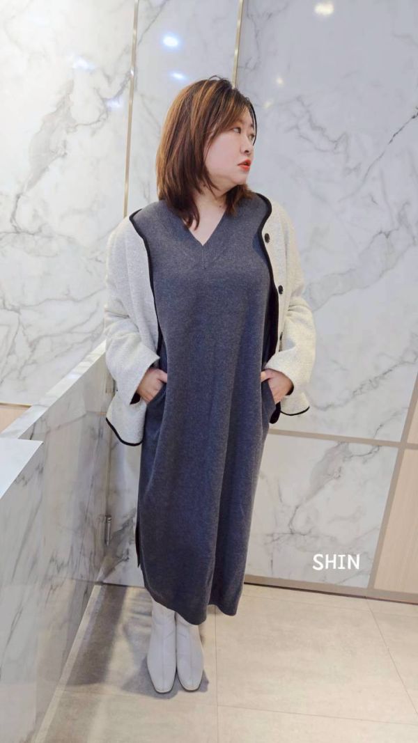 每人必買V領包芯針織長洋(黑/可可/深灰) 
