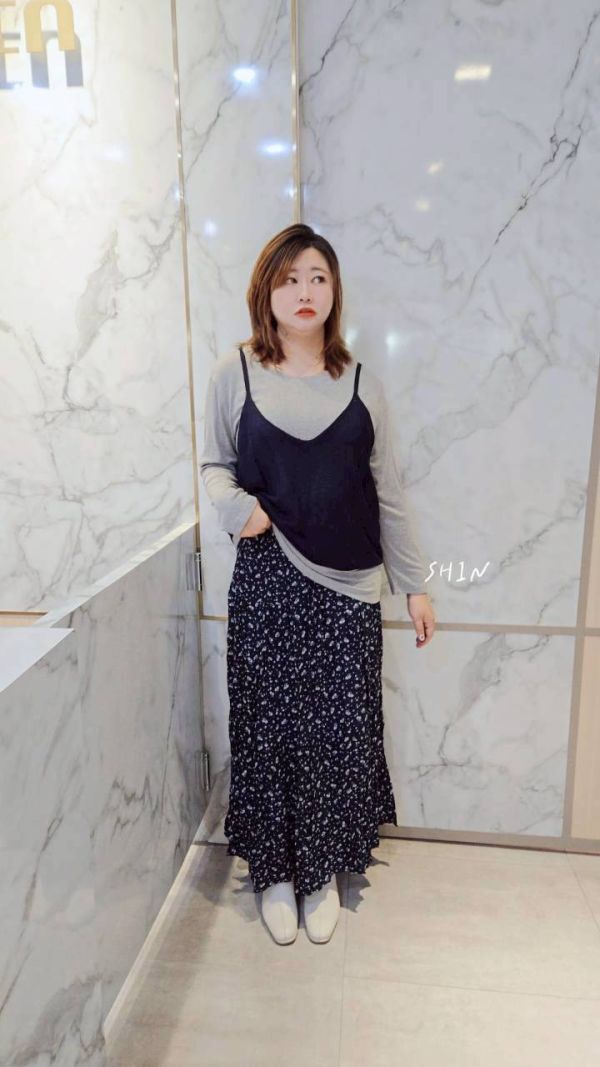 三件套碎花裙(深藍/咖) 