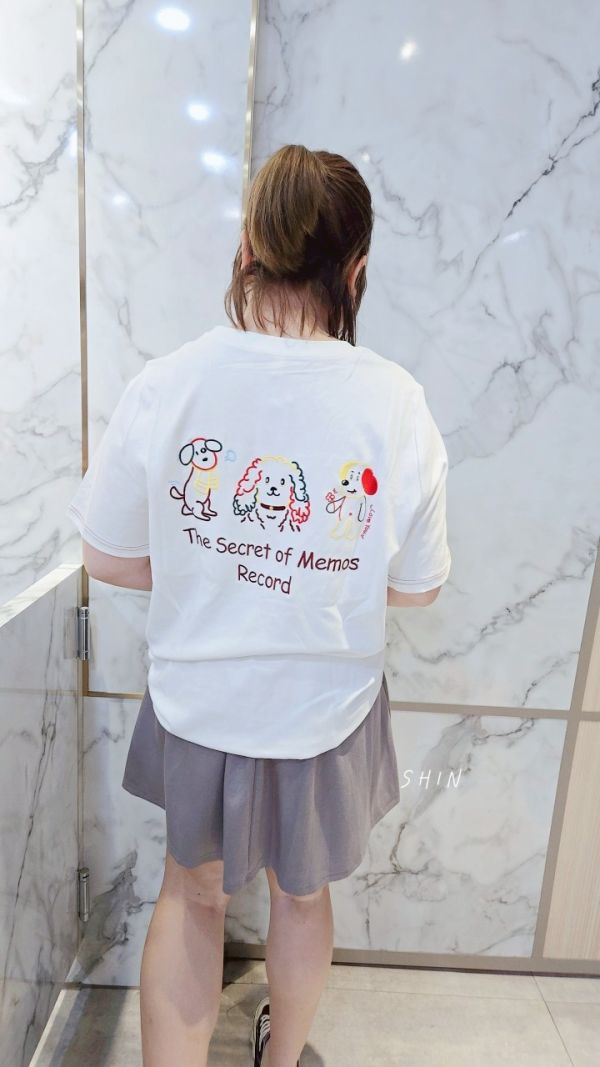 狗彩線條刺繡圓領(黃/白/紫) 