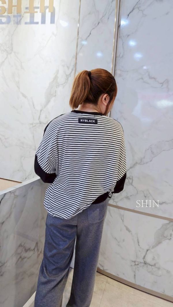 正韓Korea拼接行星上條紋上衣(粉/咖/黑) 