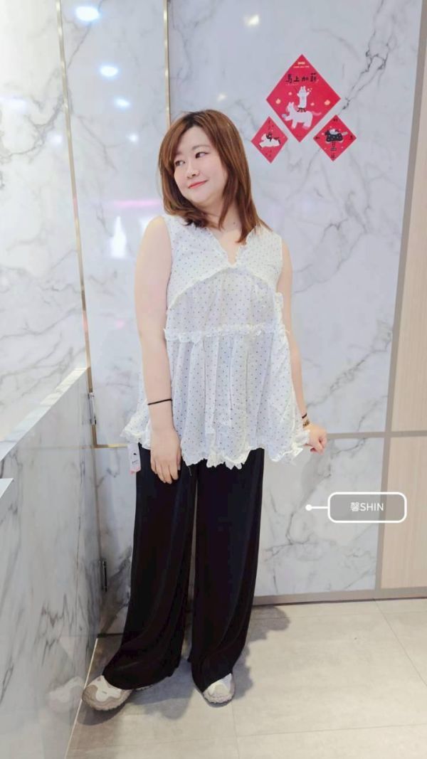 波波點棉麻滾邊長版背心(黑底/白底) 