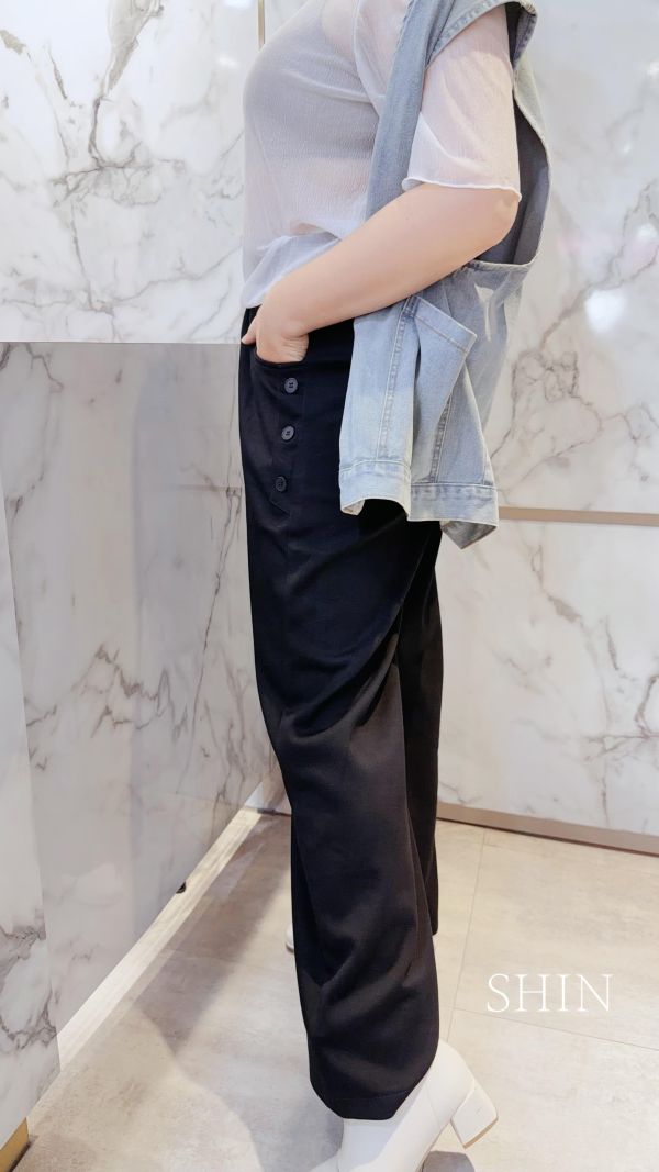 韓版3鈕釦涼感太空棉落地寬褲 