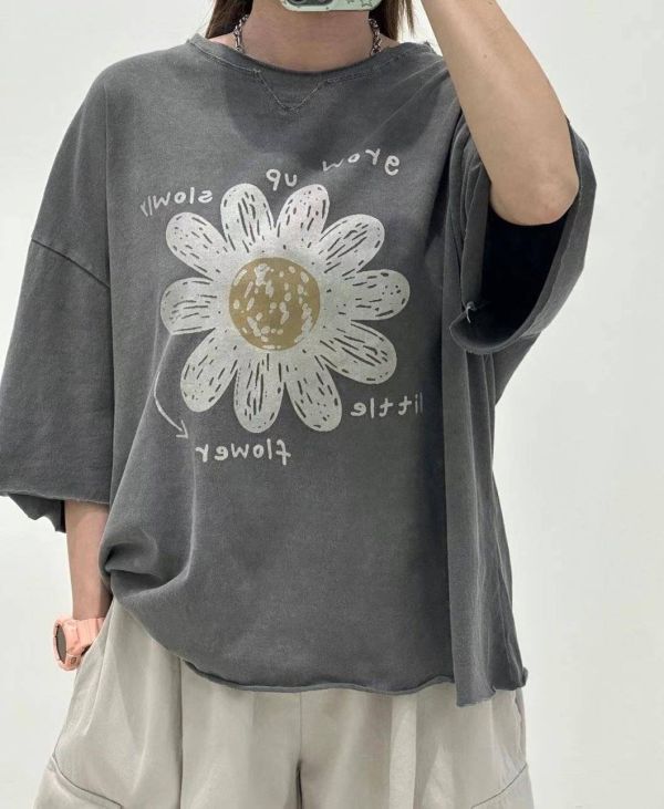正韓塗鴉花朵T（杏/藍/鐵灰） 