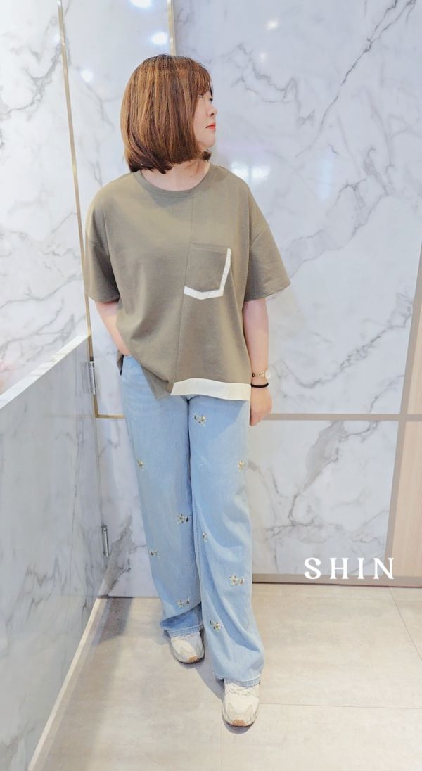 刺繡小狗牛仔寬褲 