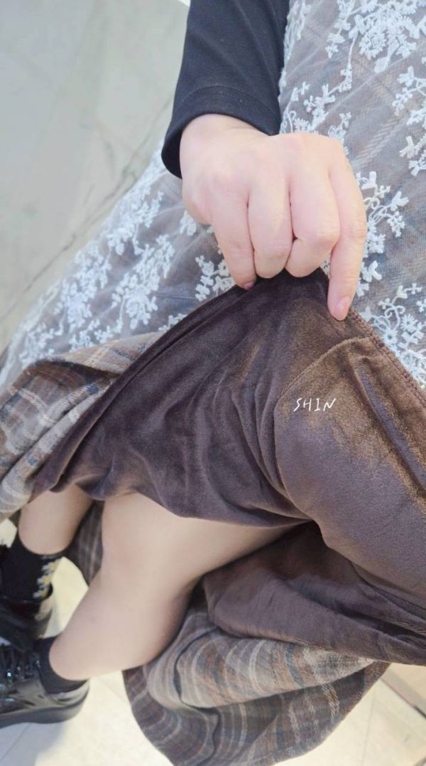 韓版毛呢格拼蕾絲長裙(咖/黑灰) 