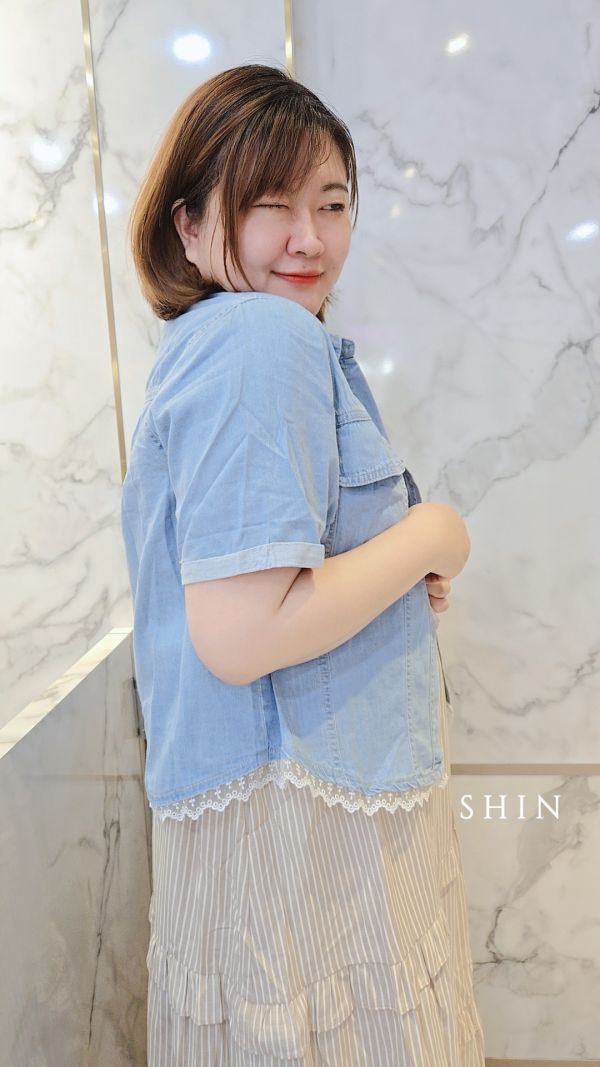 漂亮拼蕾絲牛仔薄襯外套 