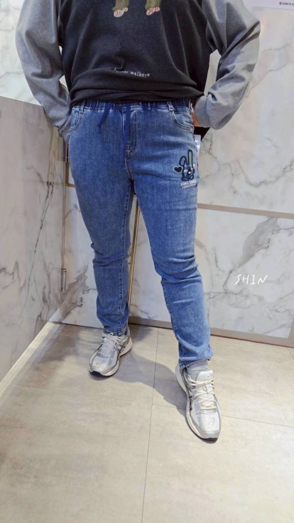 Q版小兔鬆緊綁繩牛仔褲 