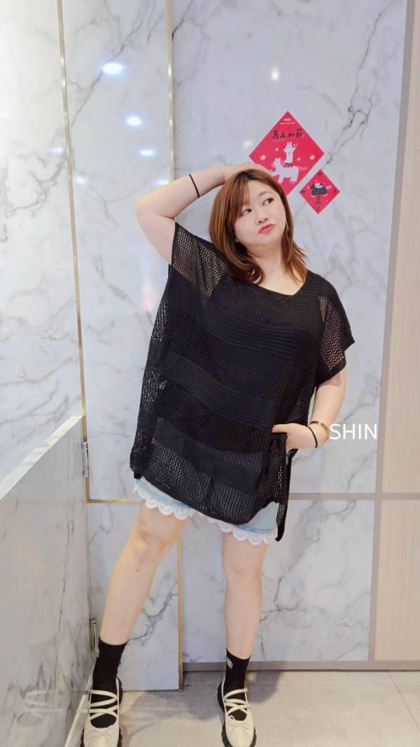 大領連袖洞洞真兩件上衣(黑/白/卡其) 