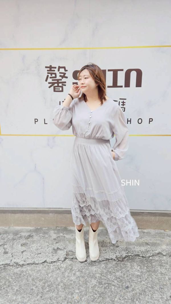 仙仙下凡蕾絲雪紡洋(粉/灰藍) 