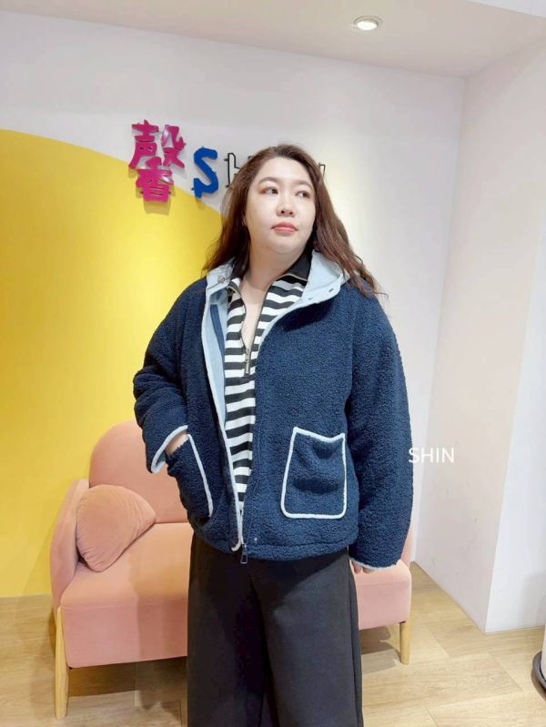 韓版歐膩奶油邊Q毛外套 