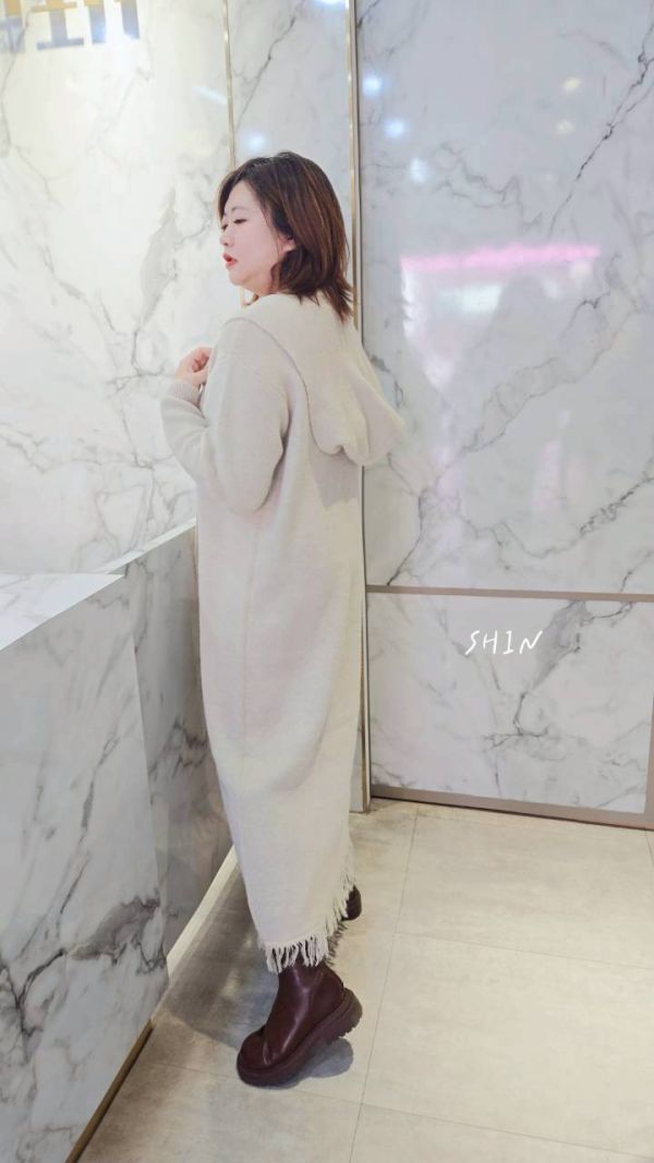 附帽批巾顯瘦流蘇針織洋(杏/粉紅/黑) 