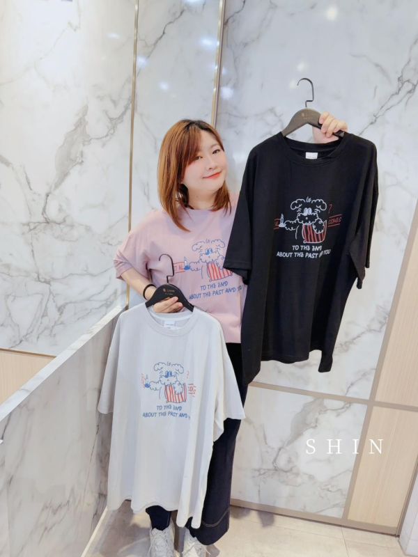 線條小狗T(白/芋粉/黑/深黃/奶灰) 