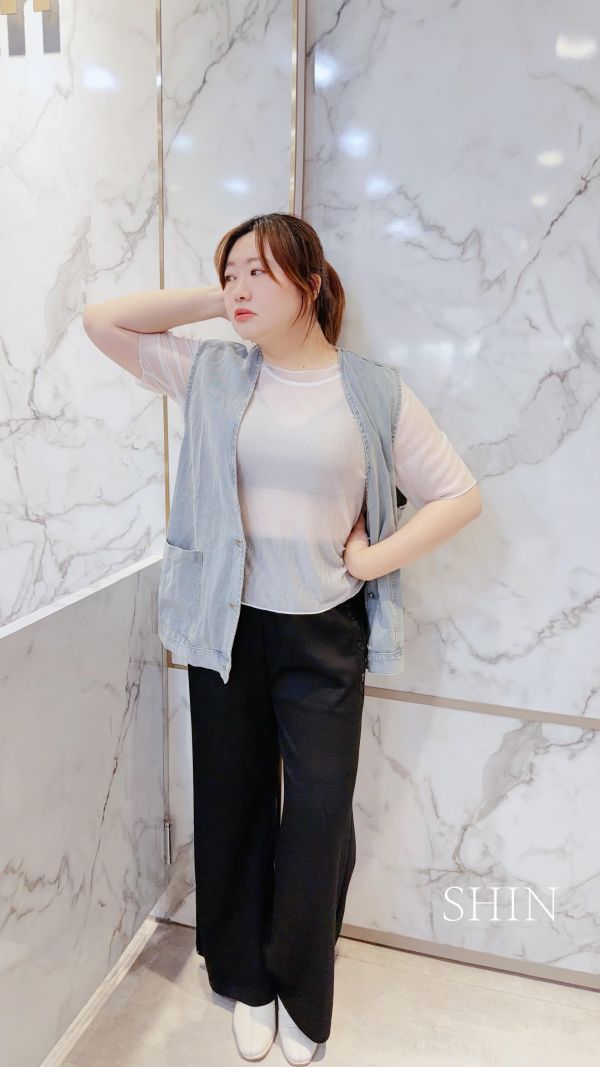 韓版3鈕釦涼感太空棉落地寬褲 