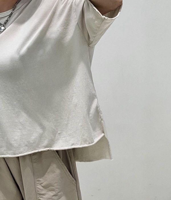 正韓素色小布標不修邊T(卡其/橄欖綠/深藍) 