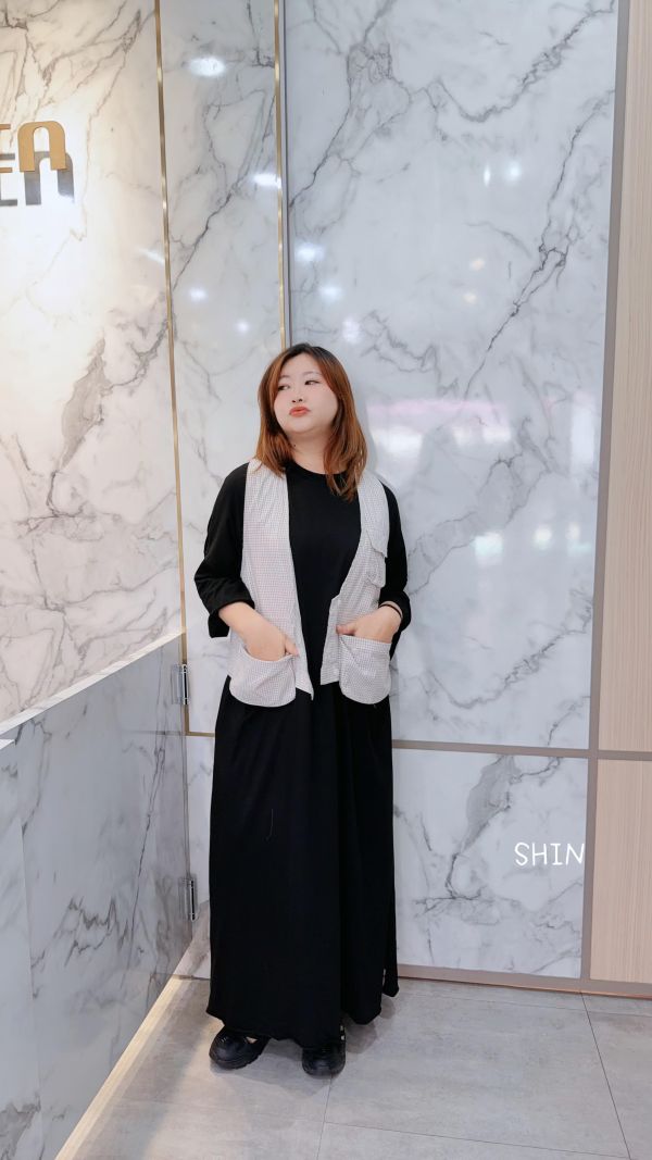 設計款格紋漁夫背心(藍/杏) 