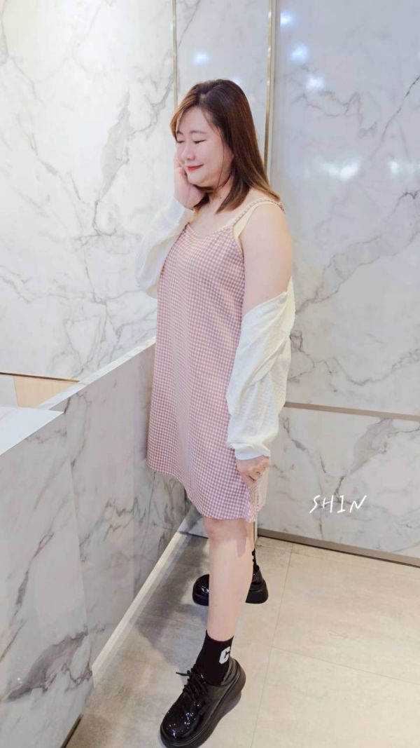 菱格紋細肩帶短洋(藍/粉/咖) 