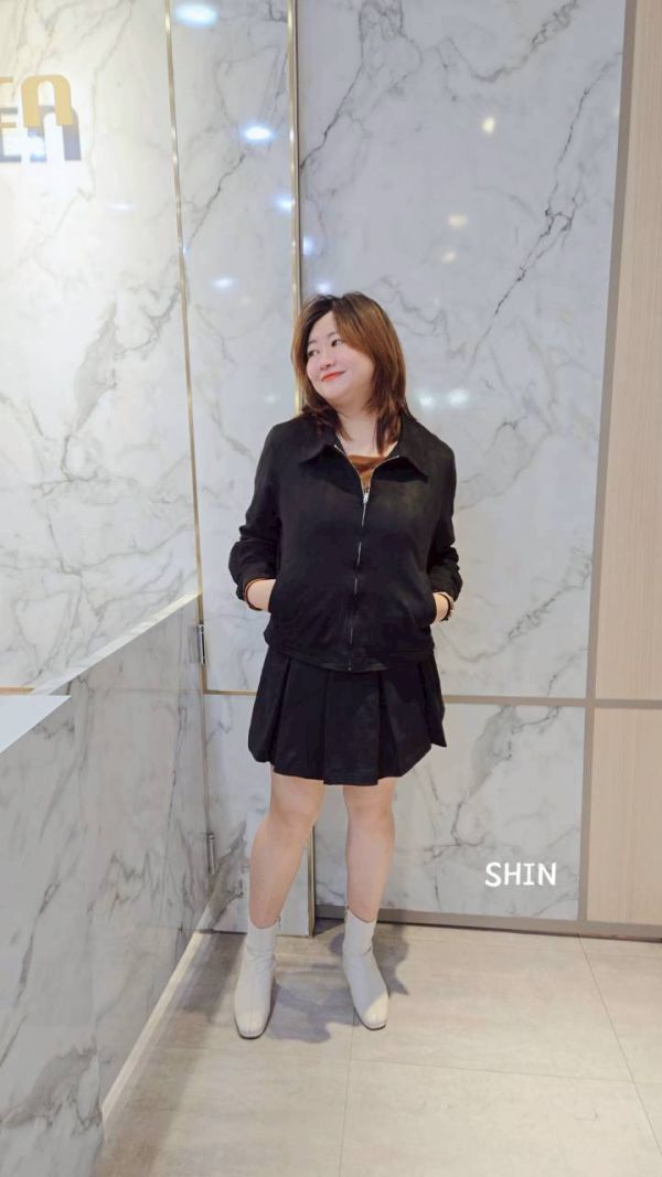 韓系鹿皮絨套裝百褶裙(咖/黑) 