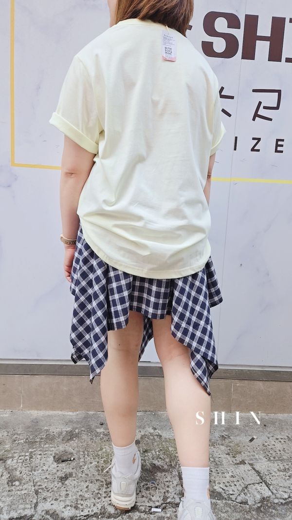 格子不規則百搭半裙(藍/卡其) 