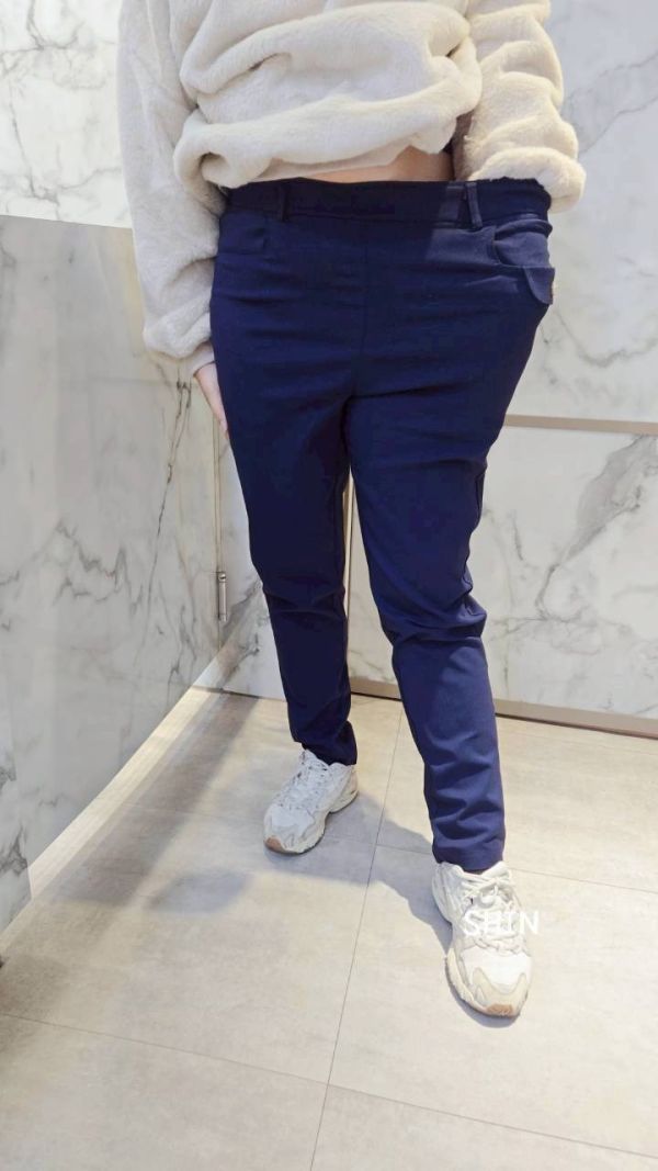 一口袋小刷毛工作褲(黑/藍) 