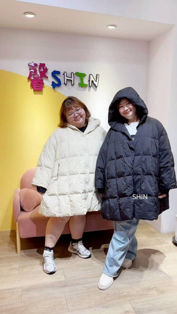 長版鴨絨方格外套(黑/杏) 