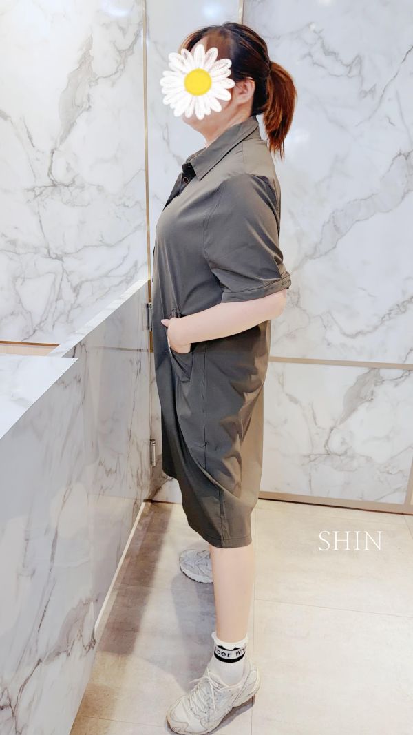 超彈力口袋撞色貓頭長版襯衫(軍綠/墨灰) 