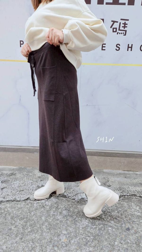 大口袋針織長裙(杏/咖/黑/灰) 