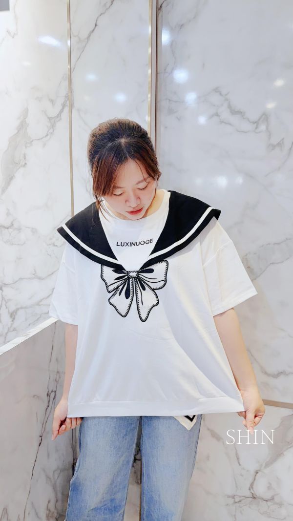 學院風蝴蝶結QQ上衣(白/黑/紅) 