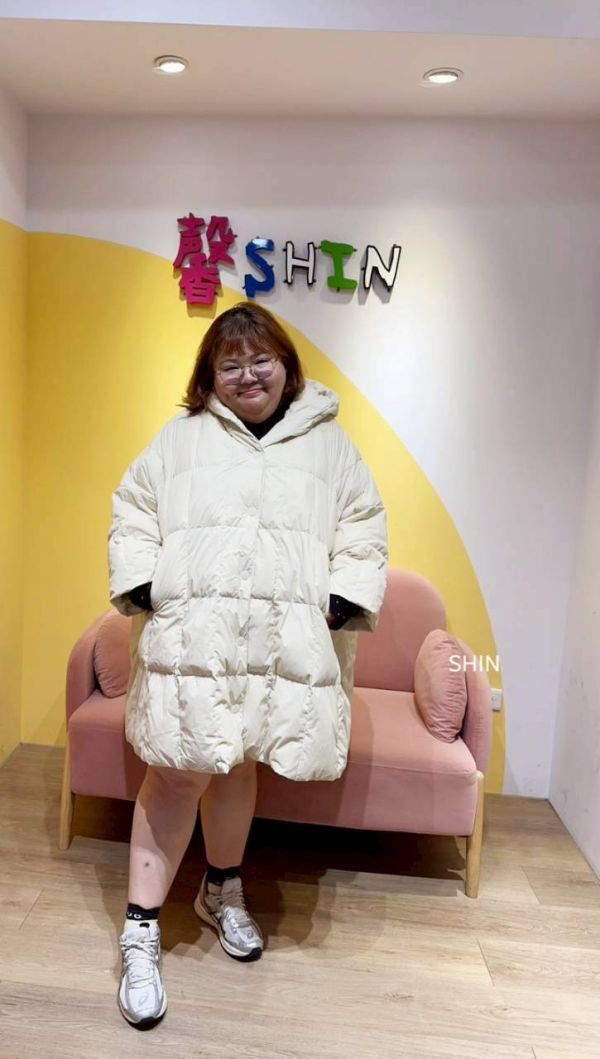 長版鴨絨方格外套(黑/杏) 