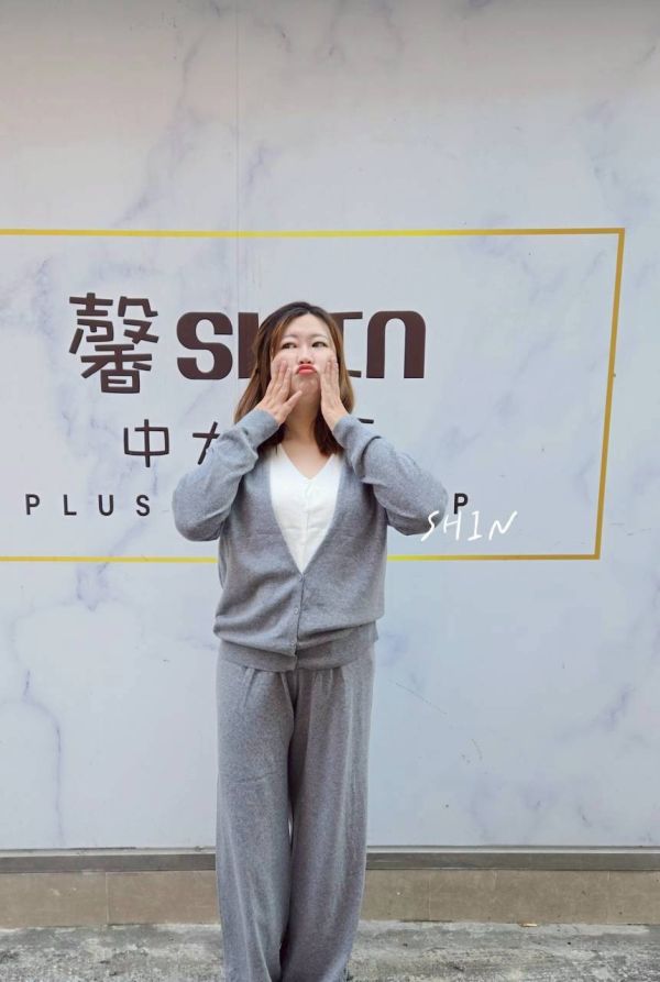 假兩件針織上衣寬褲套裝(深藍/灰) 