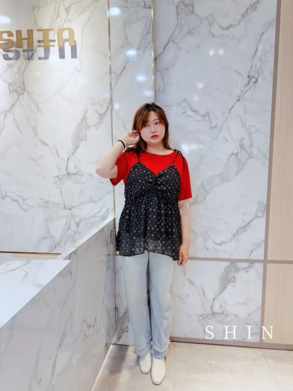 日系漂漂碎花背心上衣組(黑/藍/黃/紫) 