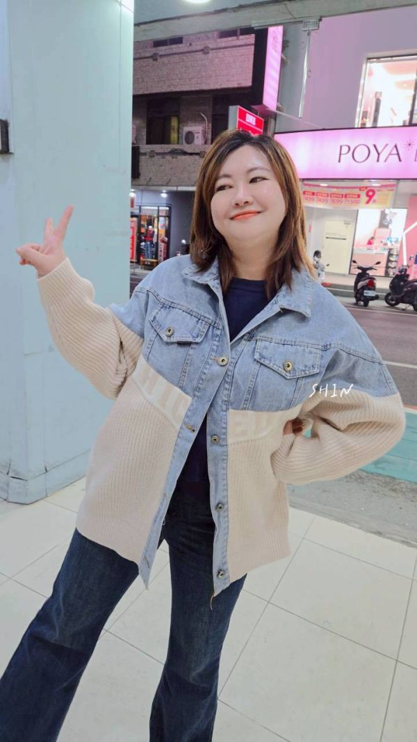 牛仔拼接針織外套(黑/卡其) 