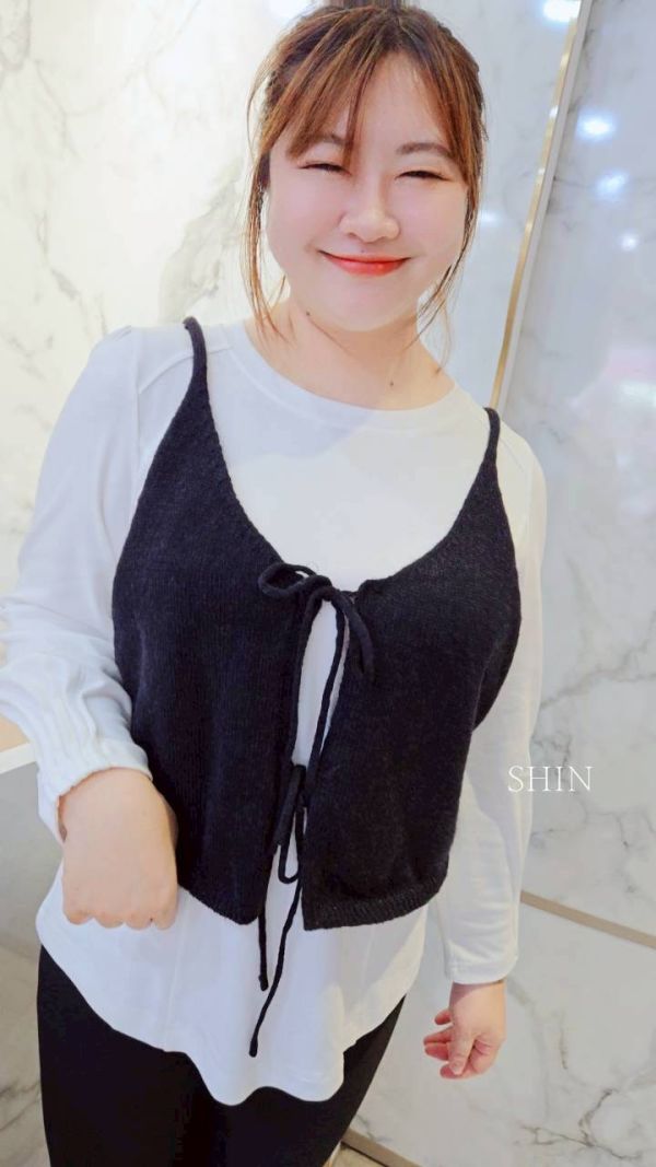 正韓KOREA針織綁帶背心(杏/黑) 