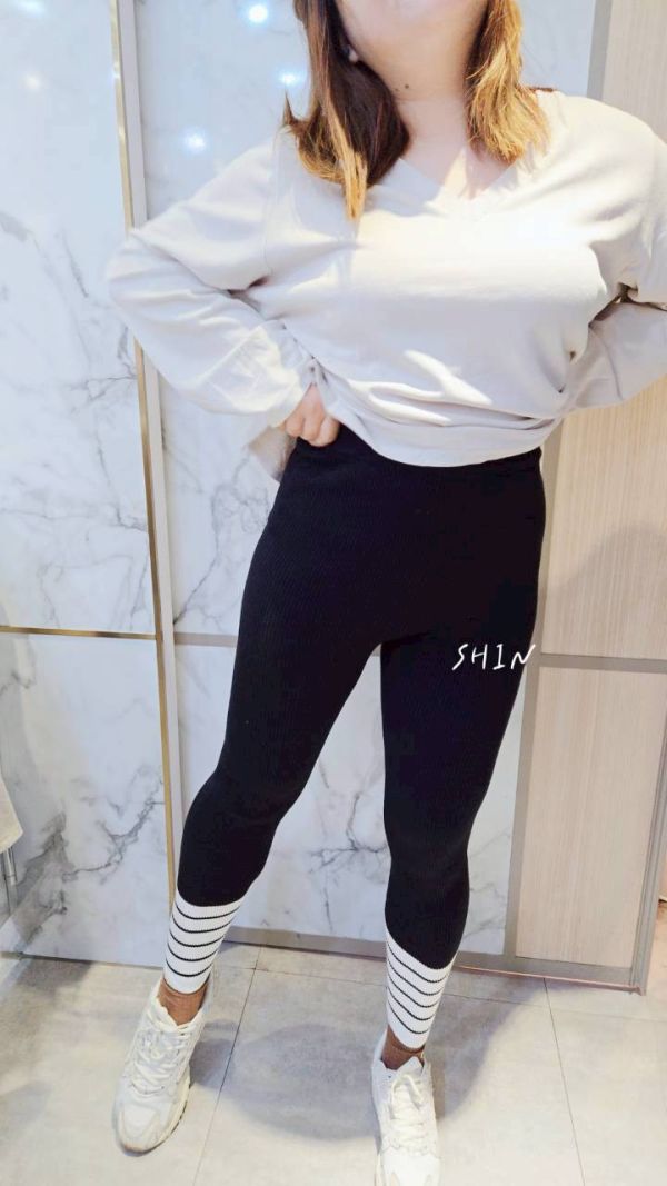 拼接條紋針織內搭褲(黑/咖/灰) 