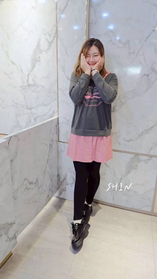 拼接色襯衫領長版衣(紫/灰) 