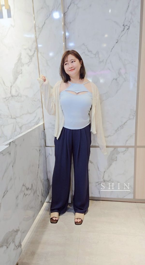 涼爽壓摺棉麻長褲(藍/杏) 