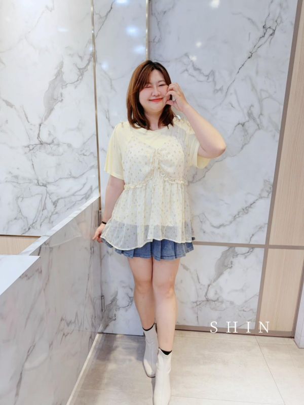 日系漂漂碎花背心上衣組(黑/藍/黃/紫) 