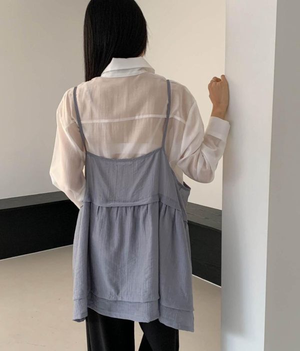 正韓外罩日系背心裙（藍/咖/黑） 