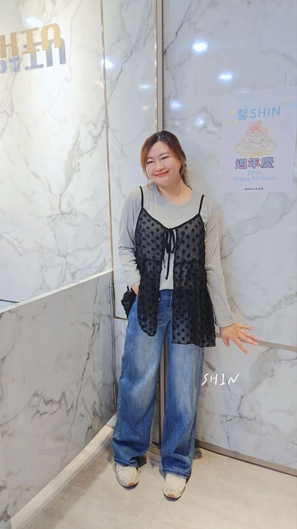 網點雪紡吊帶真兩件水水衣(藍點紗/黑點紗) 