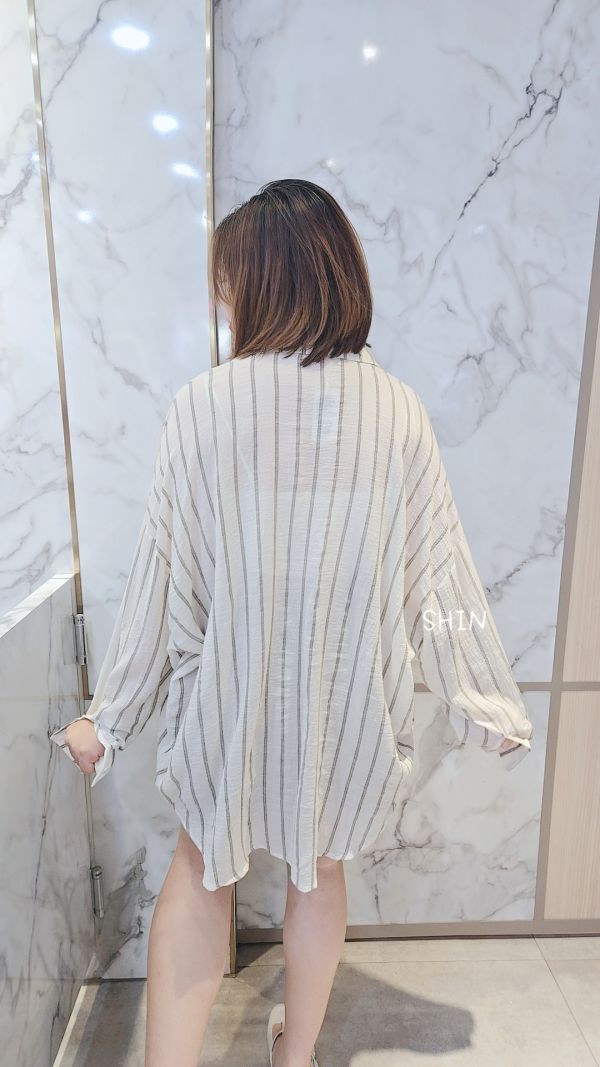 日系直紋棉麻襯衫 
