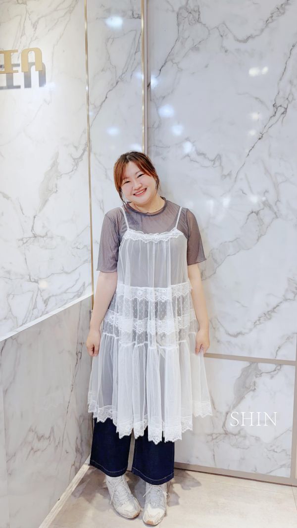 韓版網紗吊帶長版背心(黑/白) 