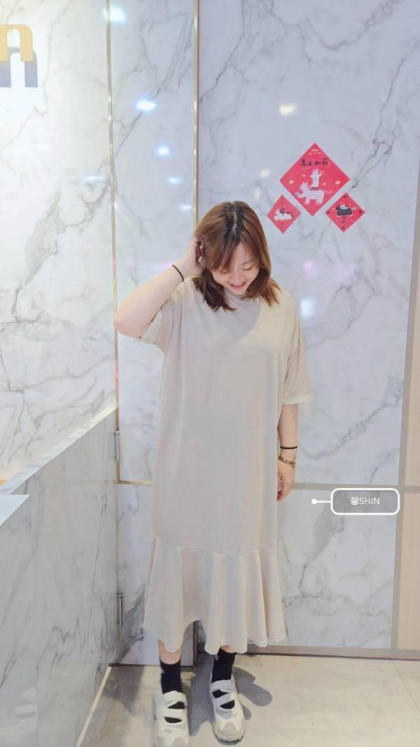 棉質手滾邊長版魚尾洋(黑/杏) 