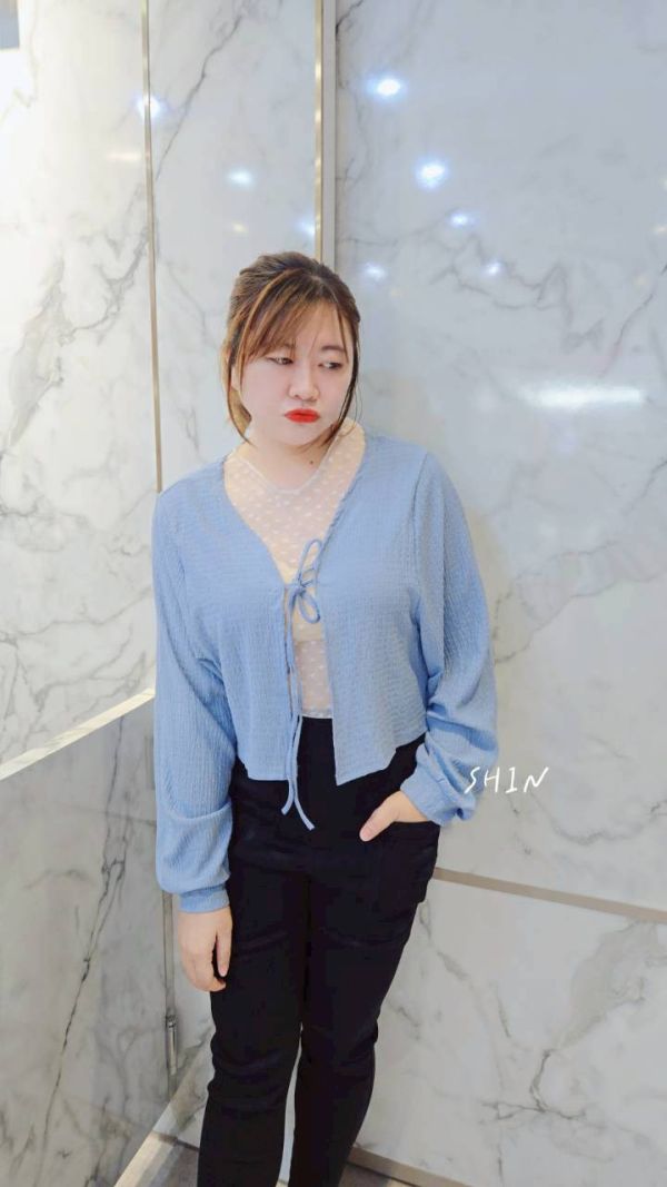 韓版皺皺綁帶罩衫(藍/咖/杏/黑) 