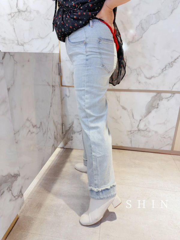 反折不修邊褲腳奶奶褲 