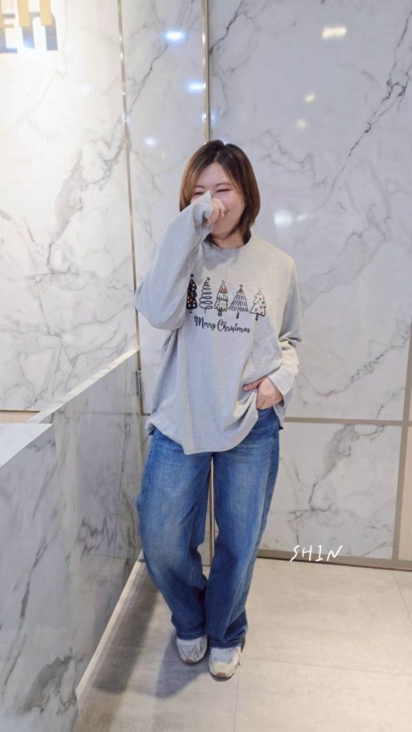 聖誕樹磨毛T(黑/白/灰) 