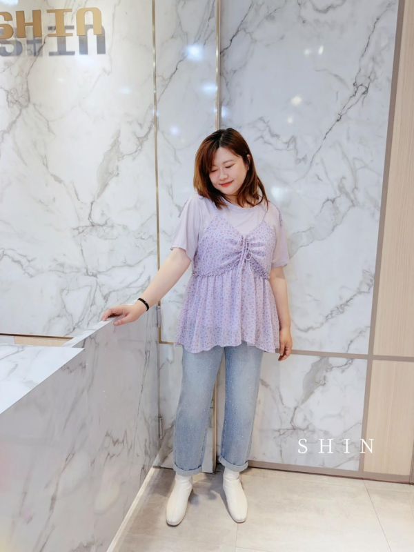 日系漂漂碎花背心上衣組(黑/藍/黃/紫) 