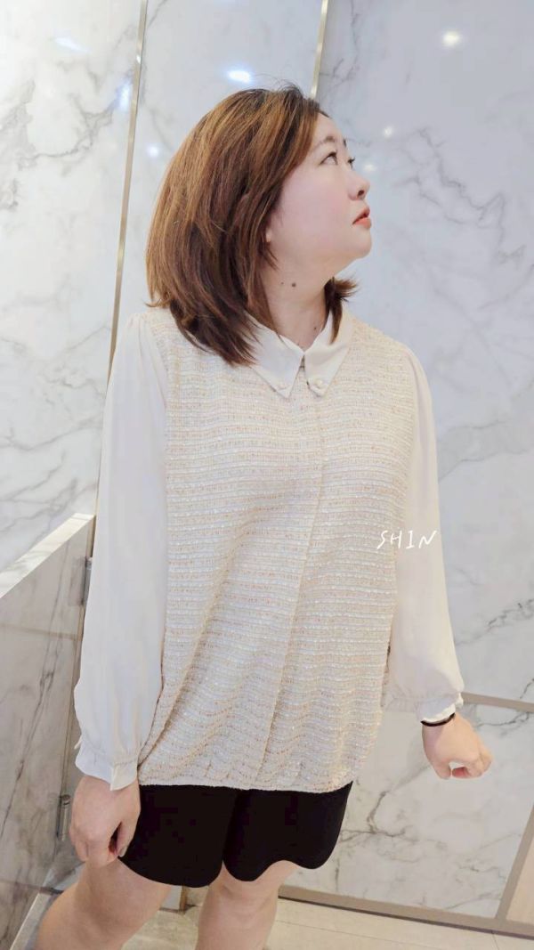 小香襯衫領漂漂上衣(杏/藍) 