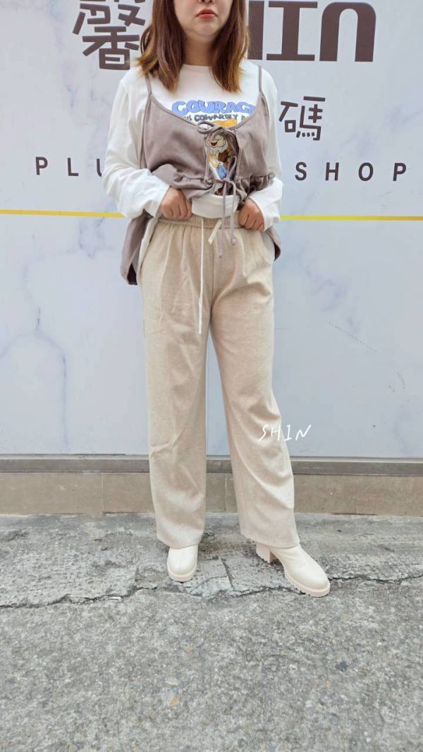 抽繩厚磅休閒寬褲(燕麥/米白/黑) 