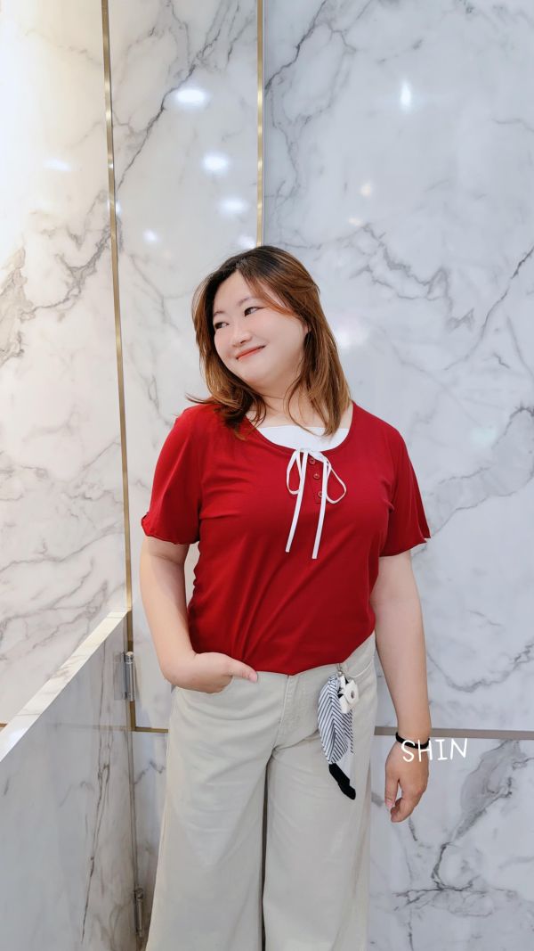 假兩件女孩感薄T(紅/黑) 