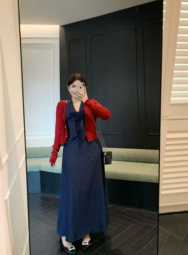 浪漫綁帶牛仔長洋(黑/藍) 